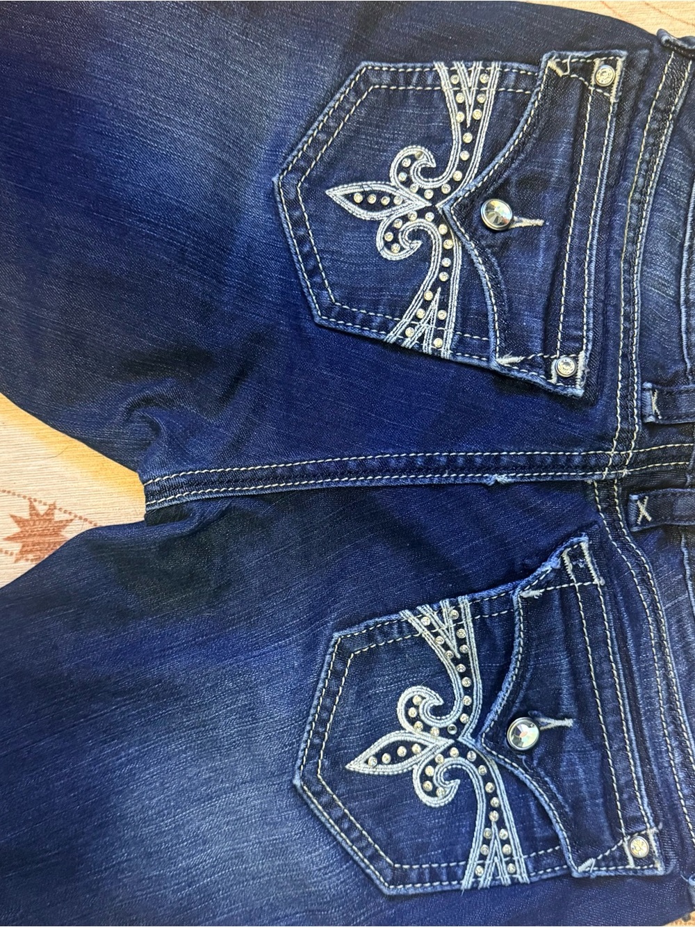 Rock Revival Dark Blue Straight Leg Jeans with Embroidered Pocket - Picture 6 of 9